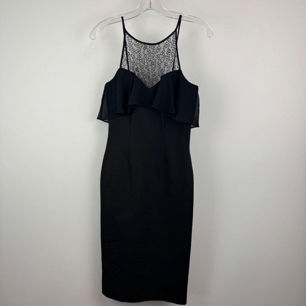 BCBGeneration Black Lace Ruffle Sheath Dress‎ Size 2 Cocktail Evening NWT